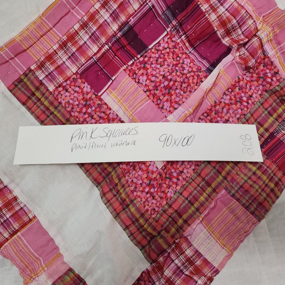 Quilt King Size 100 X 90 Keepsake Collection Two Shams Pink Squares Plaid Floral - Picture 10 of 10